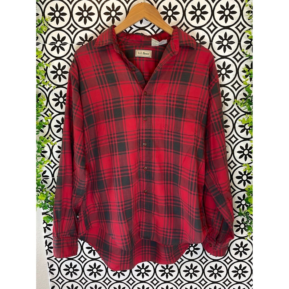 L.L. Bean red and green plaid  button down size large